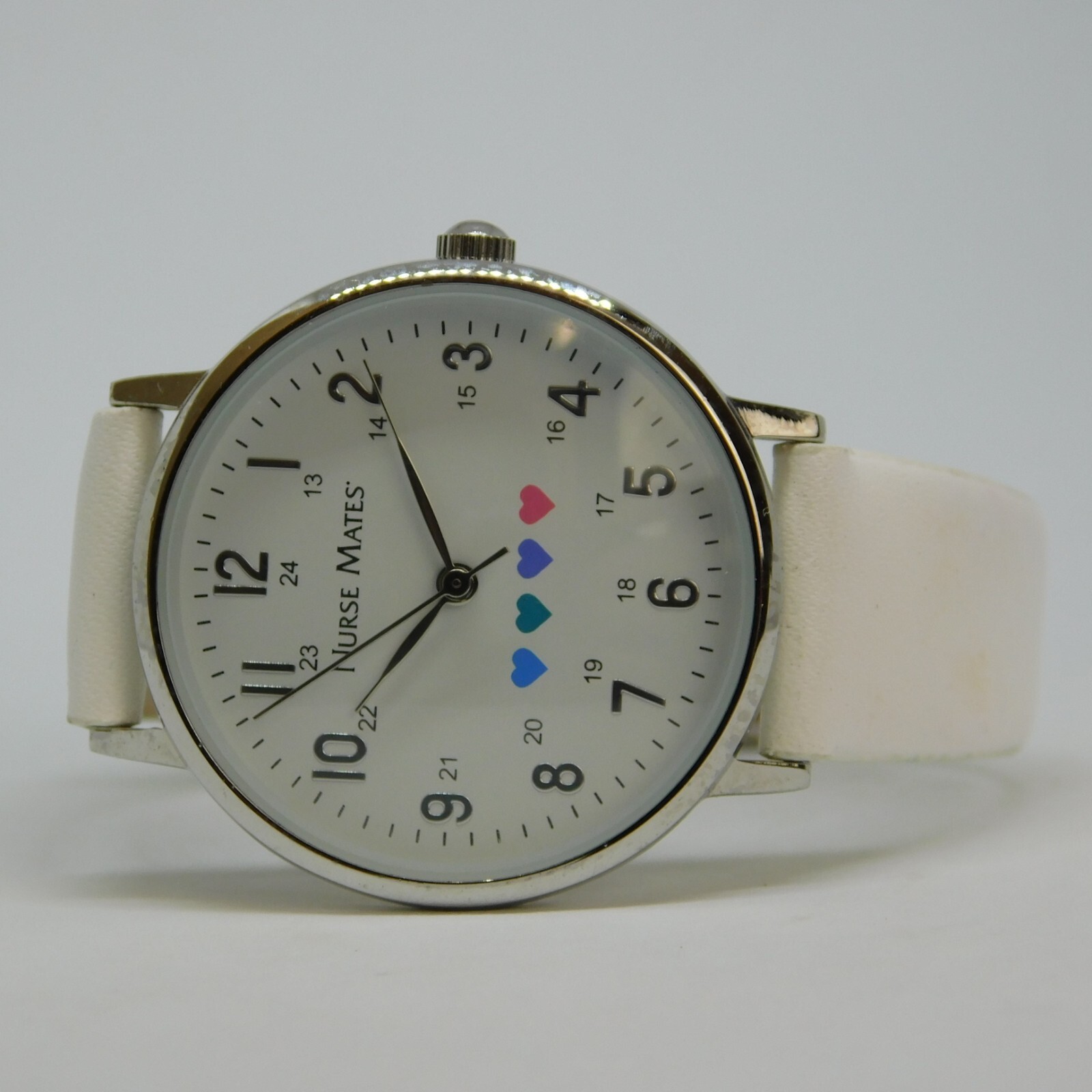 Nurse Mates NA001191 White Tone Band Quartz Analog Women’s Watch New Battery