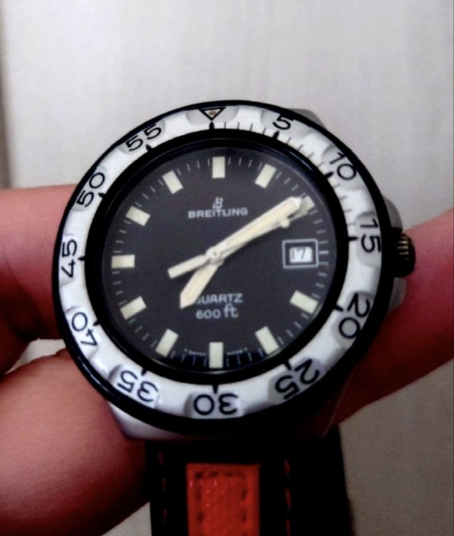 BREITLING Colt Army Quartz Black Dial Diver 600ft Screw Down Bezel Watch Used