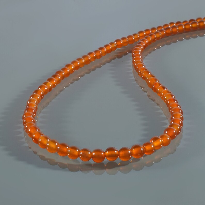 Natural Carnelian Necklace 4mm Beaded 18″ Handmade 925 Sterling Silver Gemstone