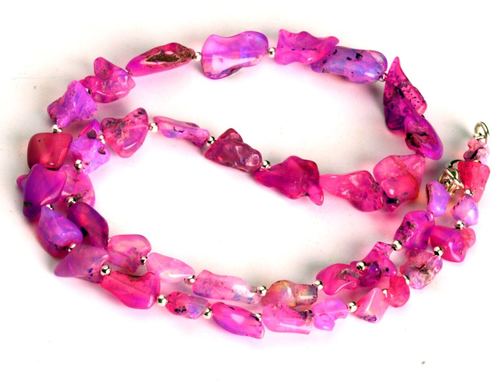 Natural Rainbow Fire Pink Opal Gem 7 to 13 mm Rough Nugget Beads 17.5″ Necklace