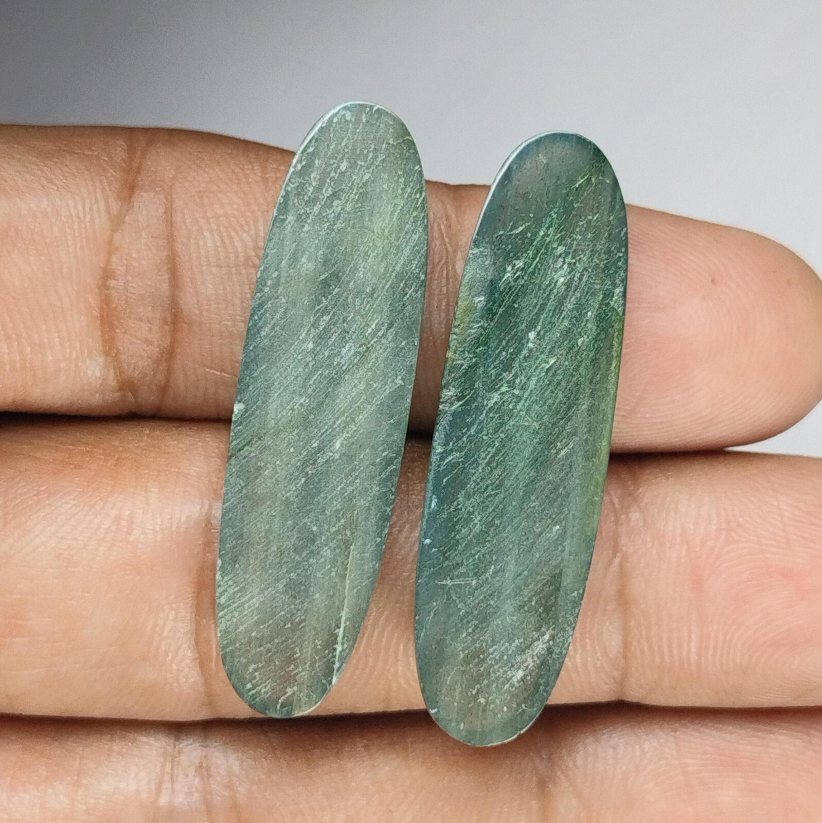 Two Natural Labradorite Oval Cabochons Pair – Jewelry Grade Quality 11 x 40 MM