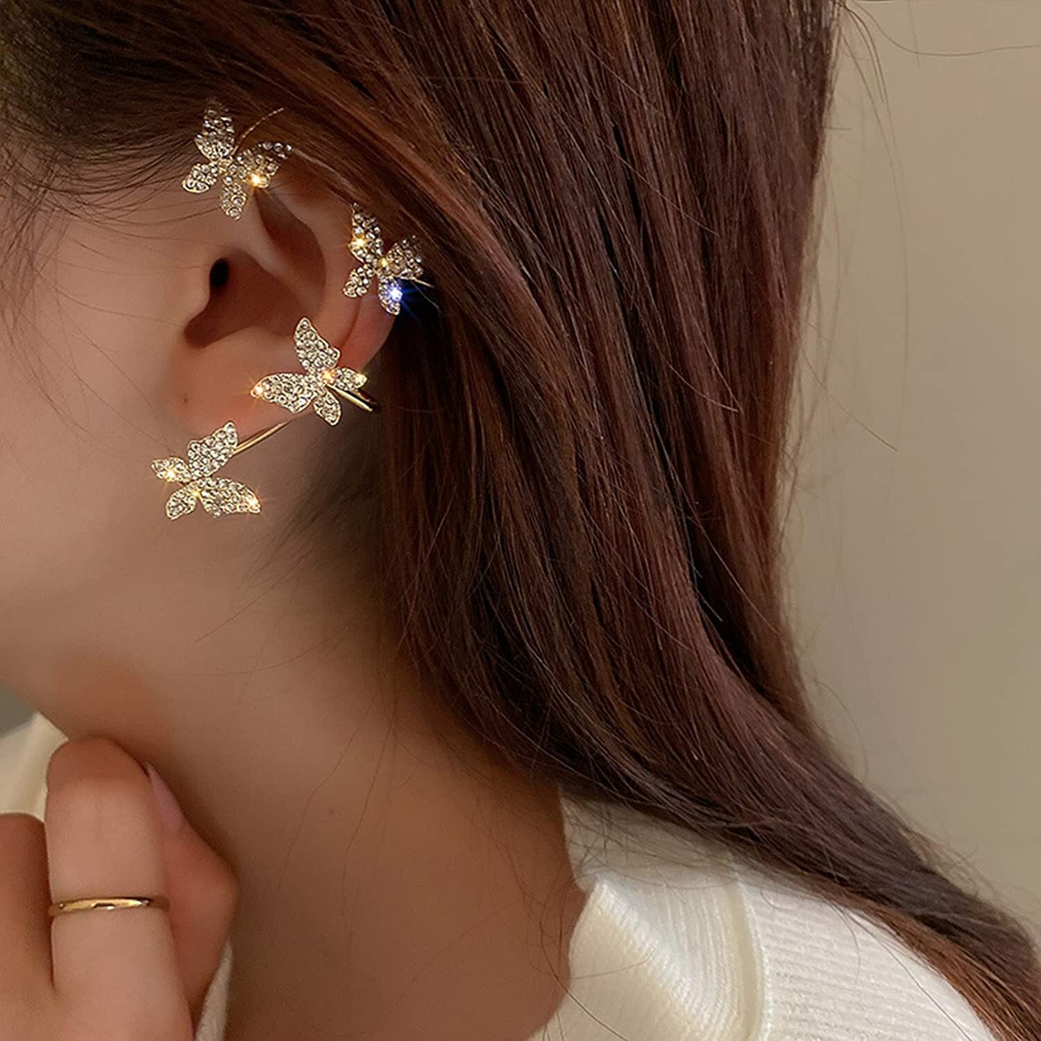 1 pair Butterfly Ear Clip Silver Zircon Earrings Cuff Wrap Women Jewelry Gifts