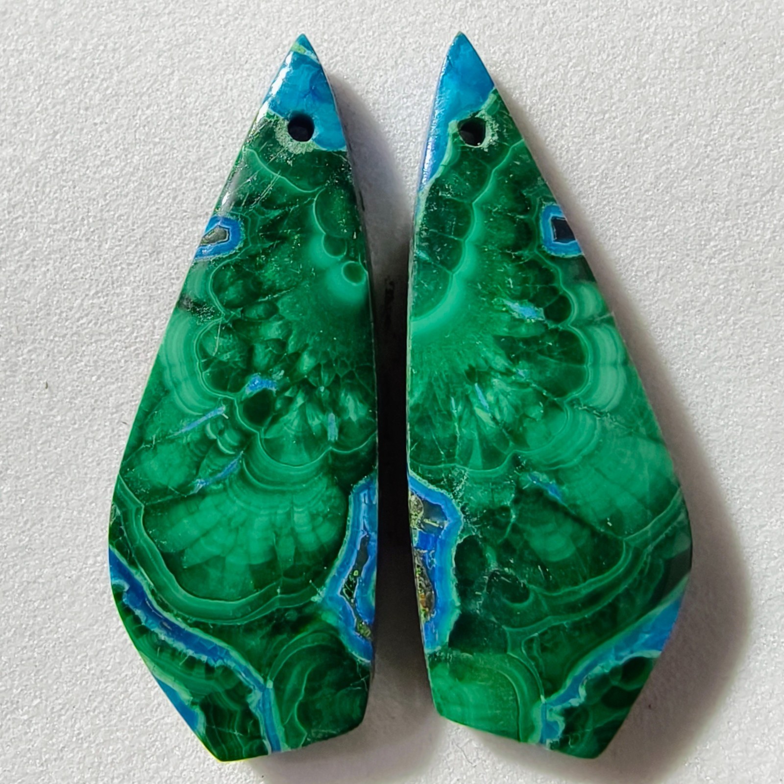 34 Cts Natural Chrysocolla Malachite Drilled Pair Cabochon Gemstone 31.8X12.1 MM