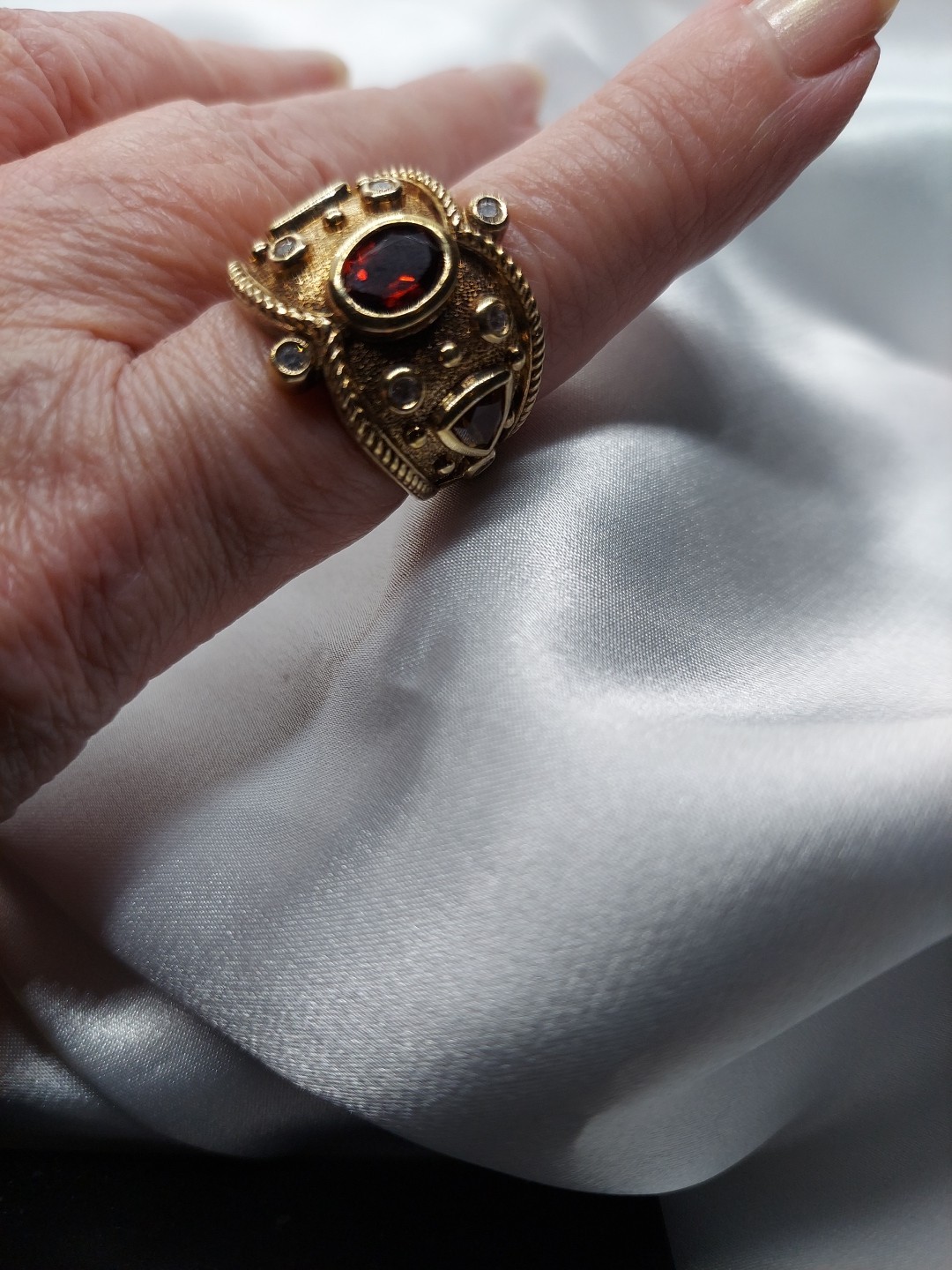 18k On Sterling Garnet Lemon Citrine Byzantine Etruscan Ring Sz10 Ross Simon’s