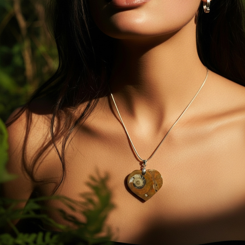 Genuine Moroccan Ammonite Fossil Heart Pendant Necklace from morocco
