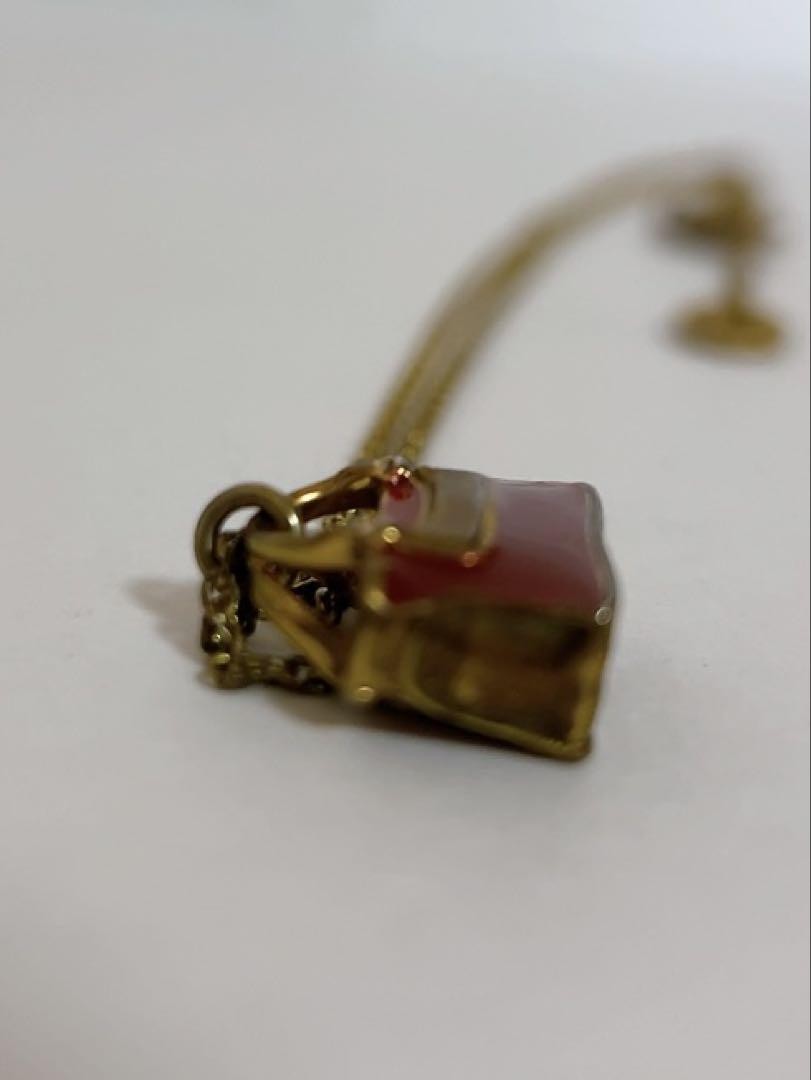 CELINE Necklace Handbag Motif Pendant Enamel Red Gold Length: 20.5 in.Vintage