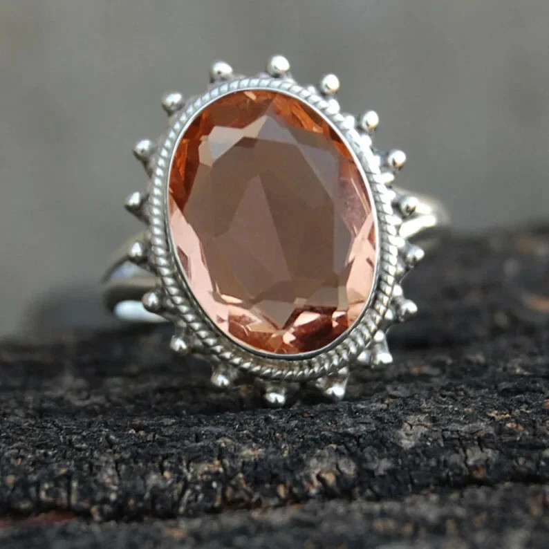 Morganite Oval Gemstone Ring, 925 Starling Silver Ring, Handmade Ring F.R 18