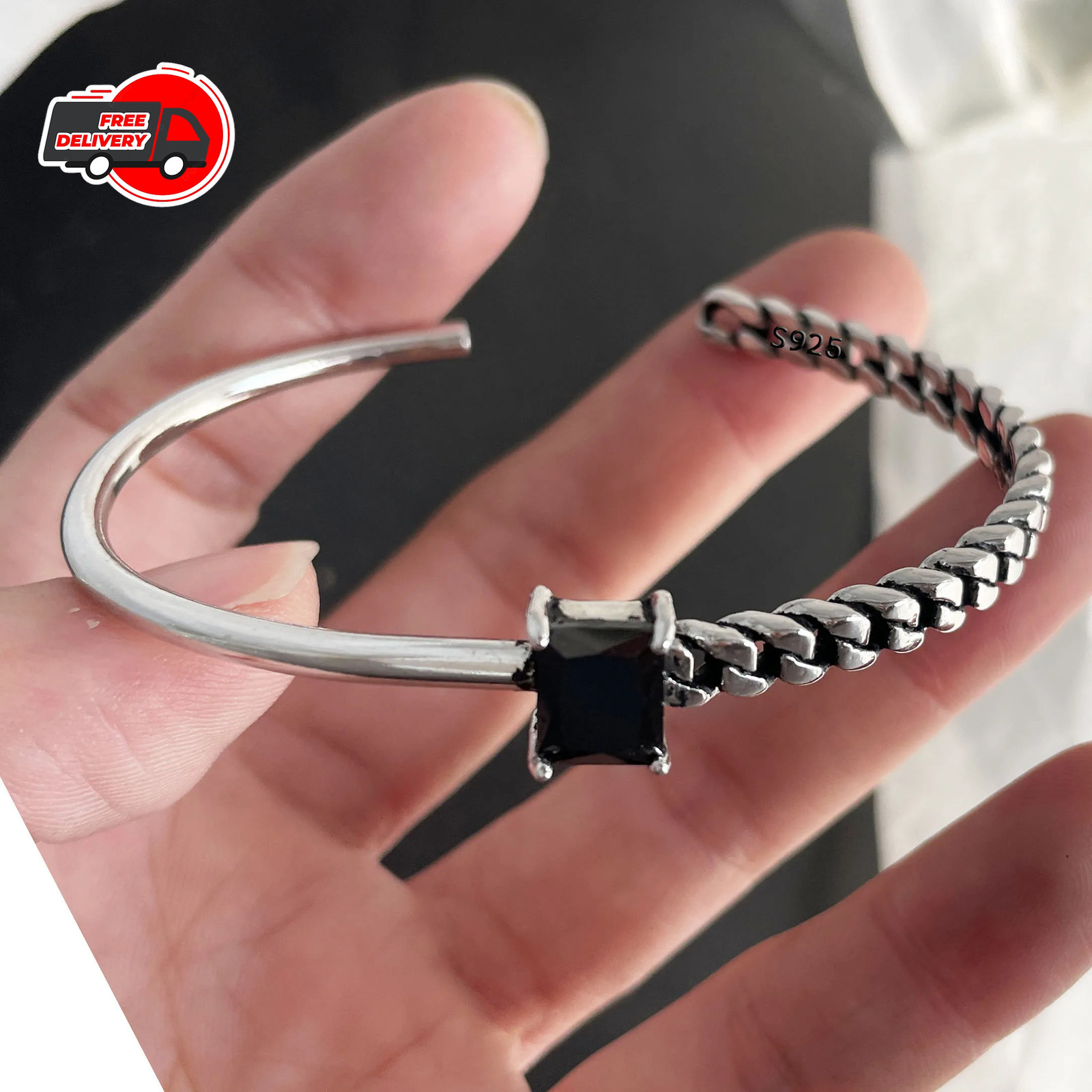 925 Sterling Silver Sideways Chain Bracelet Women Men Charm Fashion Jewelry