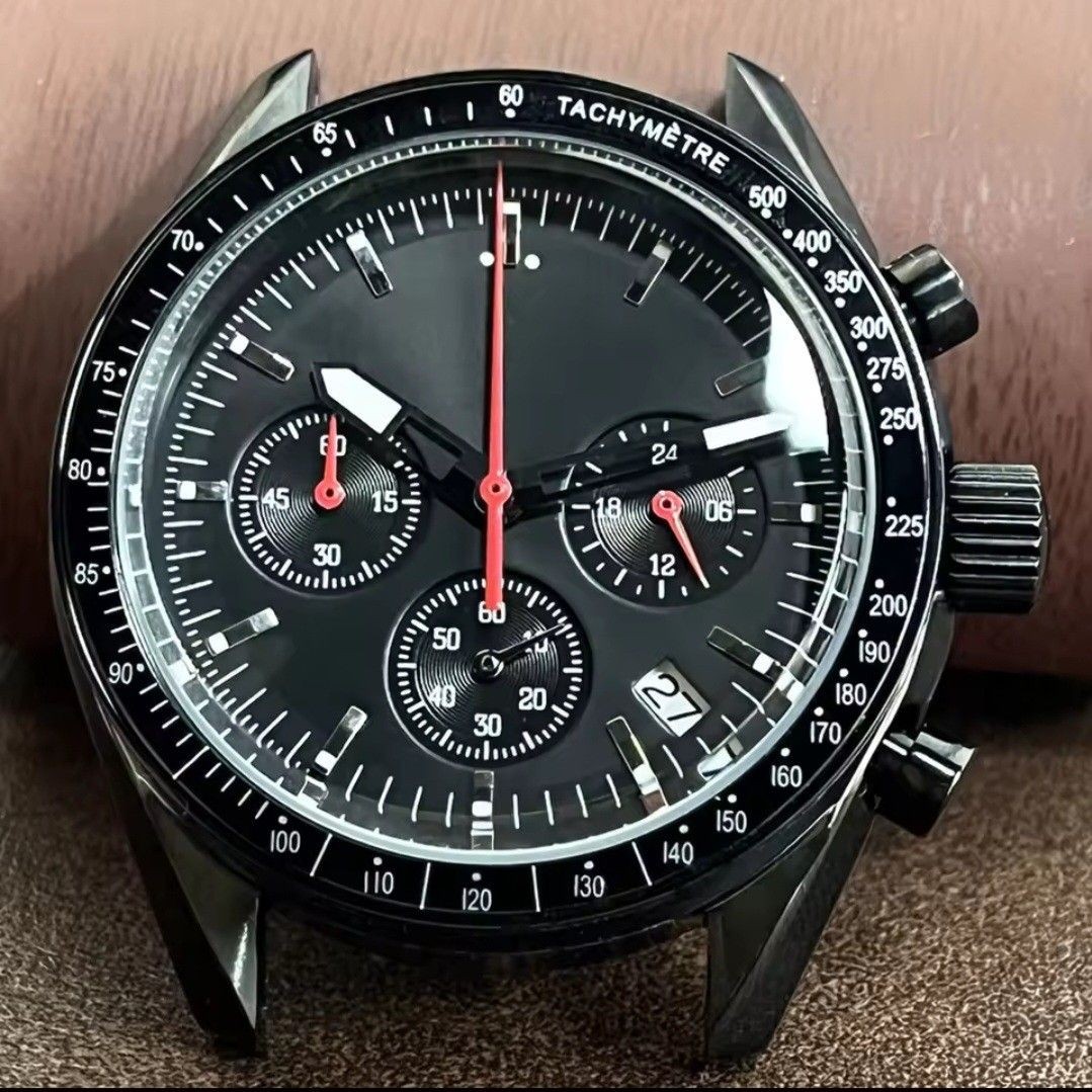 No Logo Homage VK63 Quartz Chronograph 40mm Black Speedmaster Style From Japan