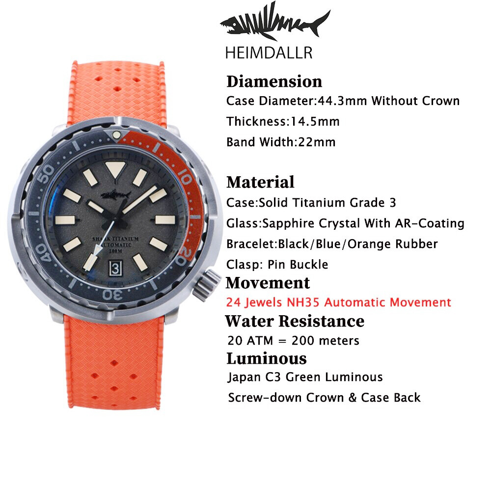 Heimdallr Sharkey TITANIUM TUNA Sand Texture Dial NH35 Dive 200M Automatic Watch
