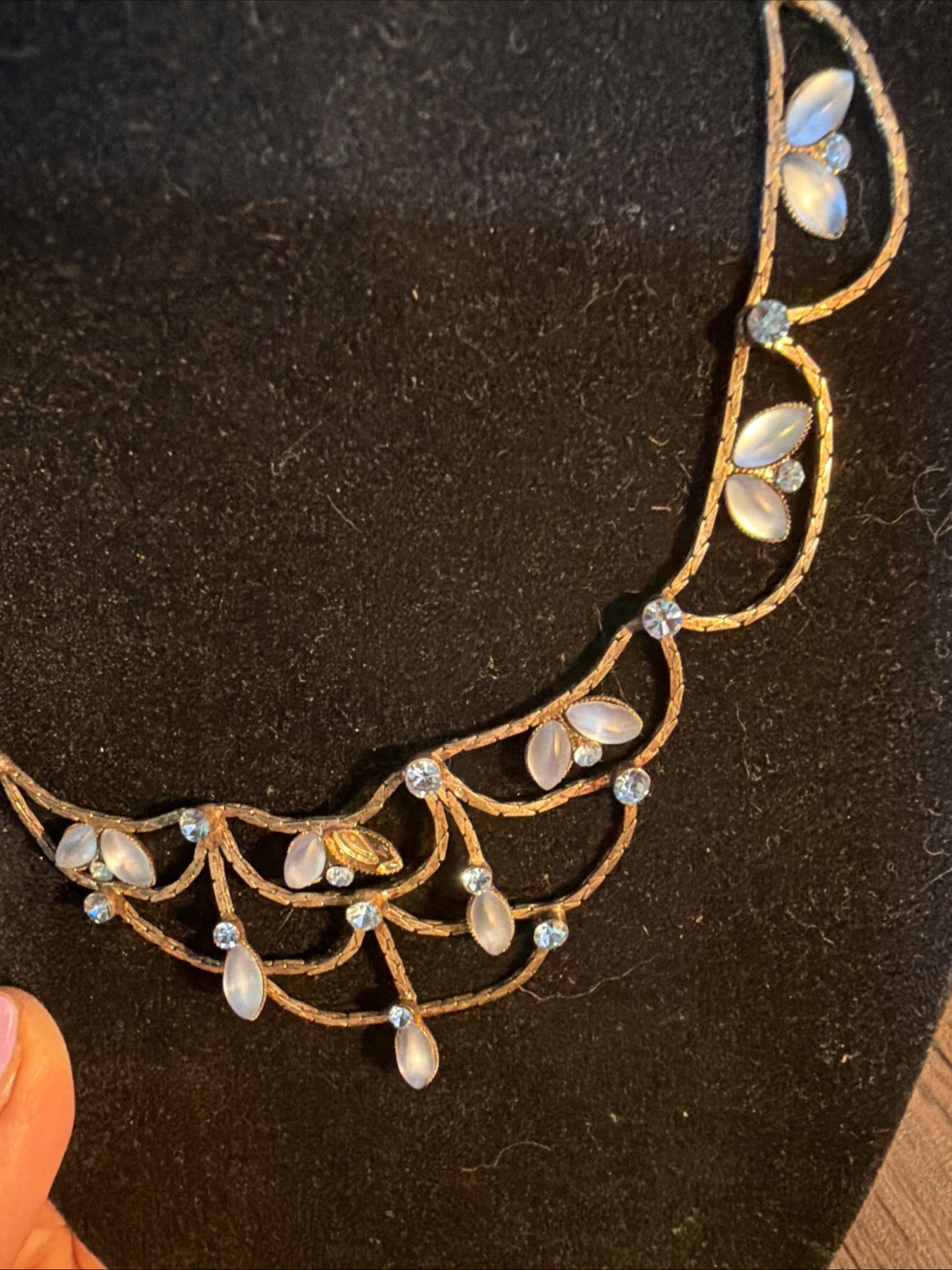 ANTIQUE EDWARDIAN MOONSTONE NECKLACE 18kgp CHAIN Hook CLASP 16” RARE Estate Find