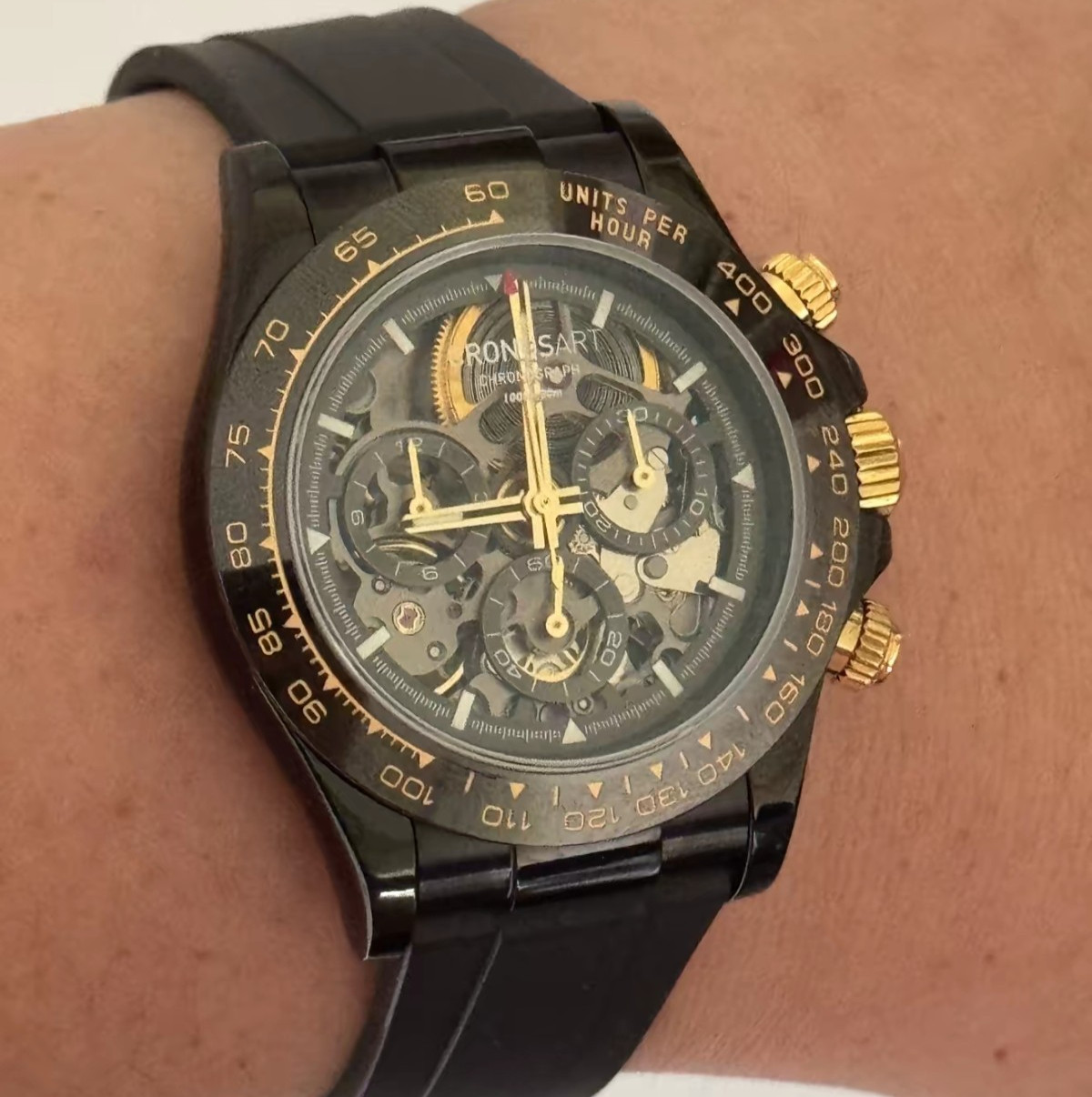 CRONUSART Men Chronograph Watch 42mm Automatic Mechanical Wristwatch Skeleton