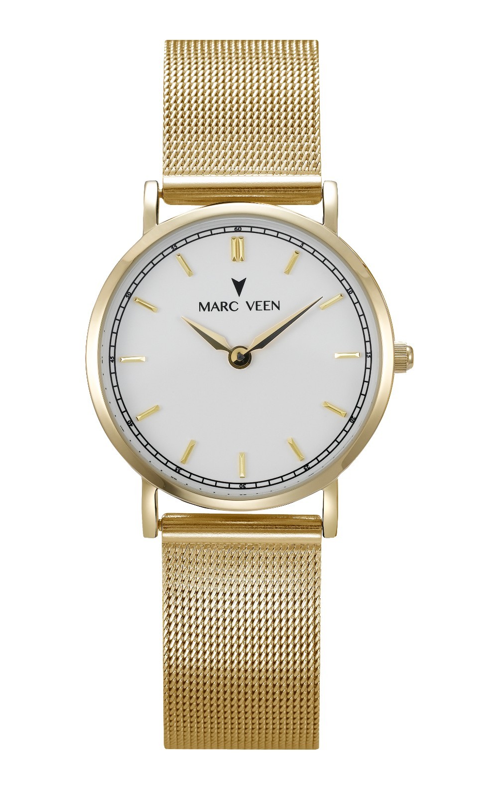 Slim Herrenuhr Gold Edelstahl goldene Milanaise Armbanduhr flach Strichindizes