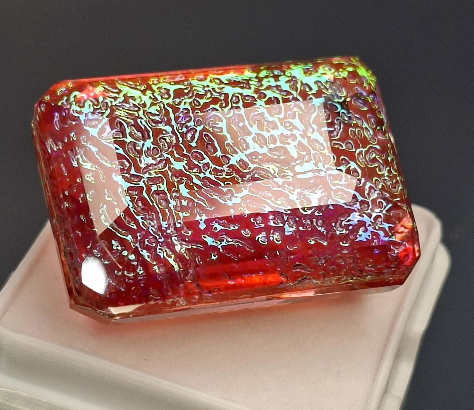 51-53 Ct Monarch Fire Opal Emerald Cut Natural Certified Loose Gemstone RK1086