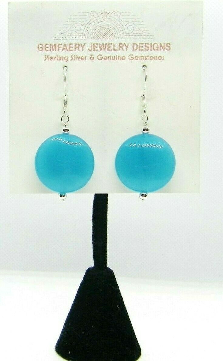 Sterling Silver Blue CHALCEDONY Gemstone Dangle Earrings #7993…Handmade USA
