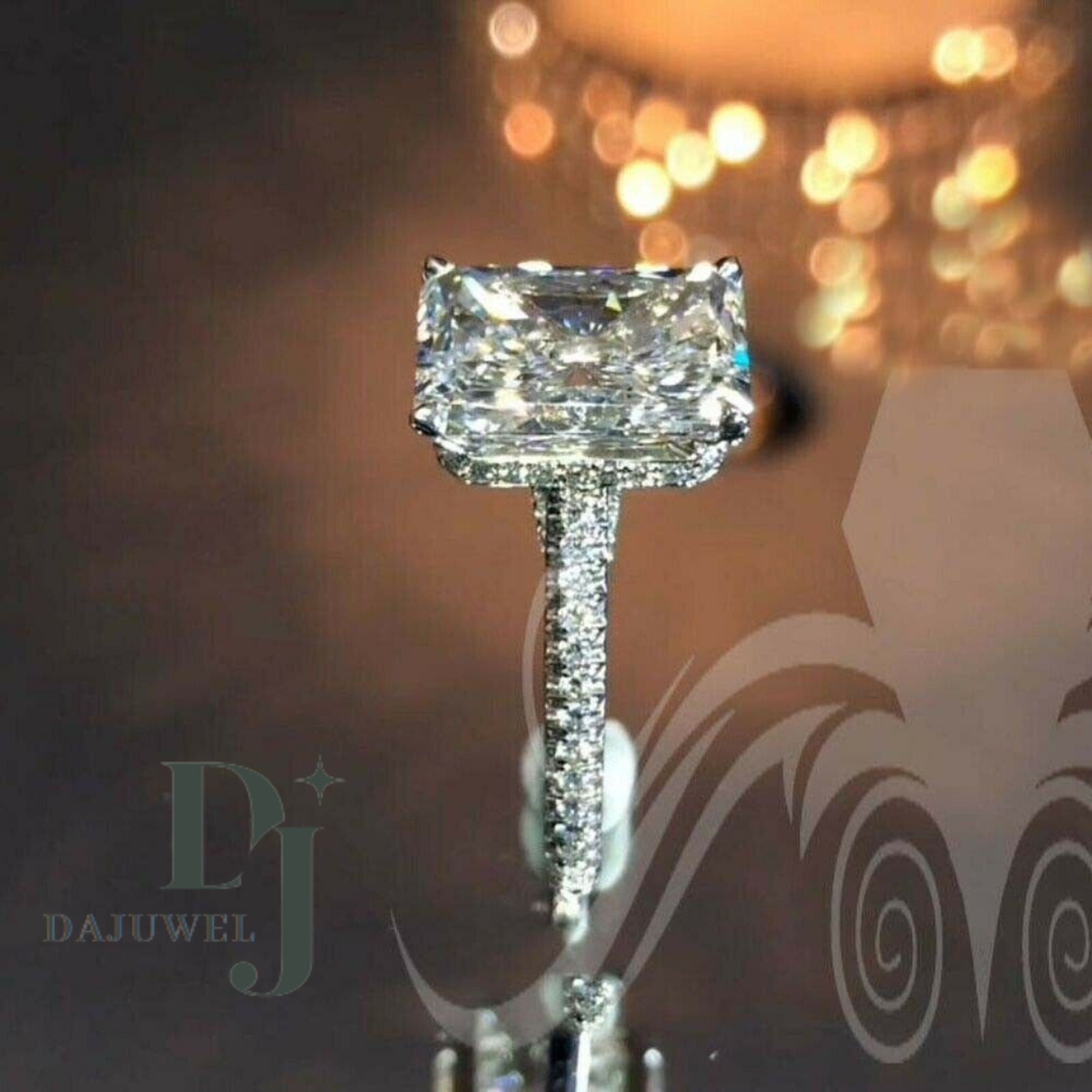 Moissanite Solitaire Engagement Ring 2.50 Carat Radiant Cut Solid 14K White Gold