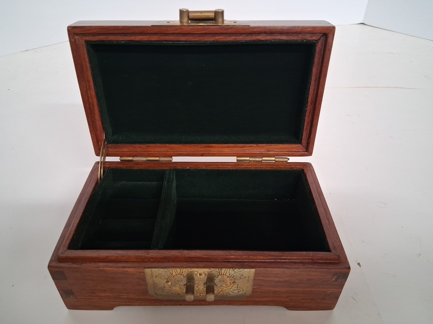 Vintage Chinese Rosewood Jewelry Box w/ Brass Latch and Dovetail Joints