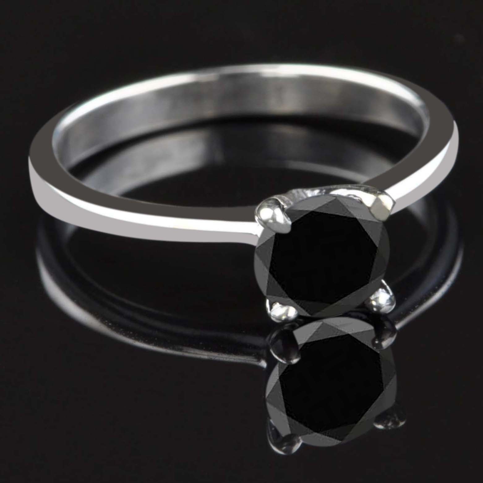 1.50 Cts. Natural Jet Black Certified Diamond Ring In 925 Silver – Tariffs Free