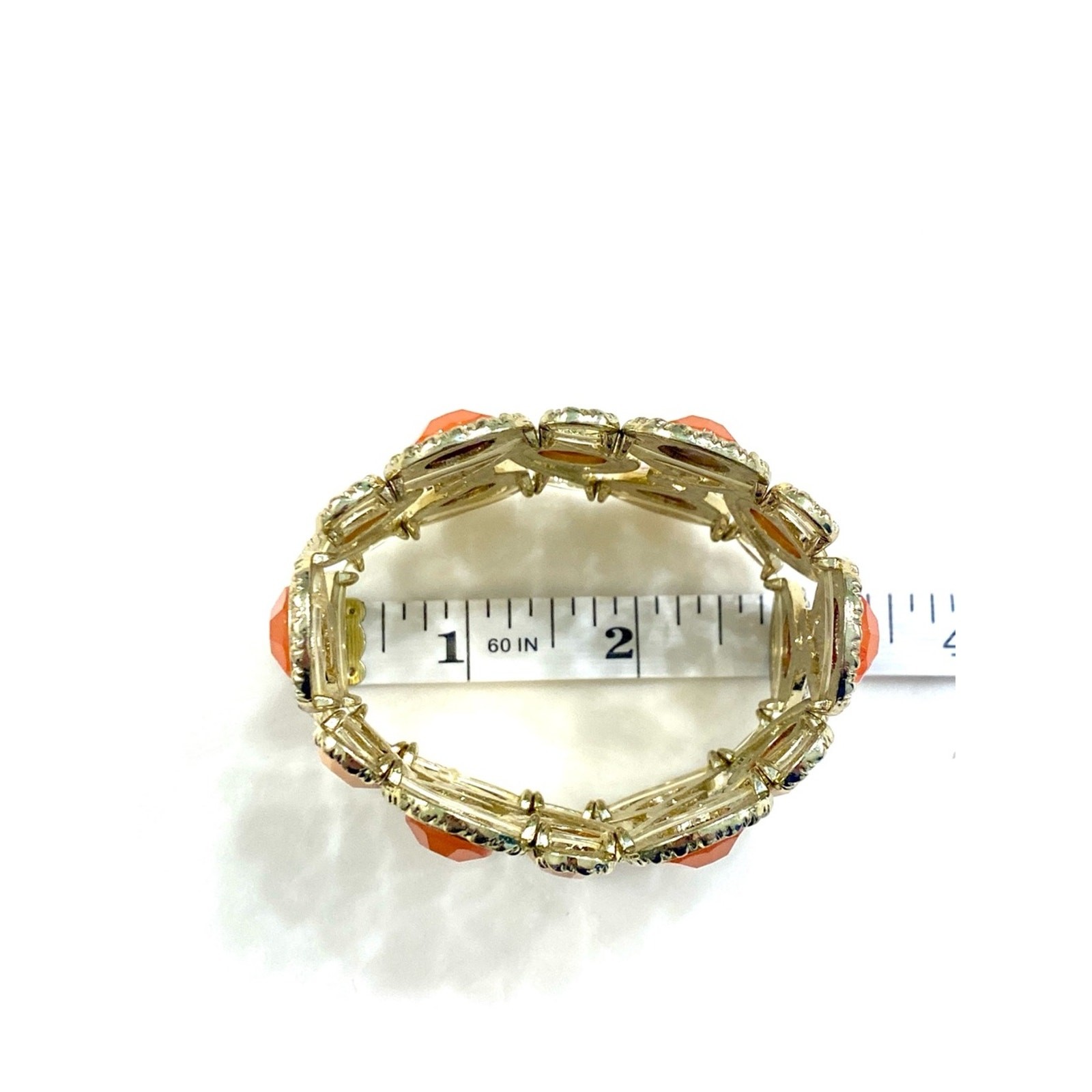 Vintage Gold-Tone Orange & Peach Crystal Link Cuff Bracelet