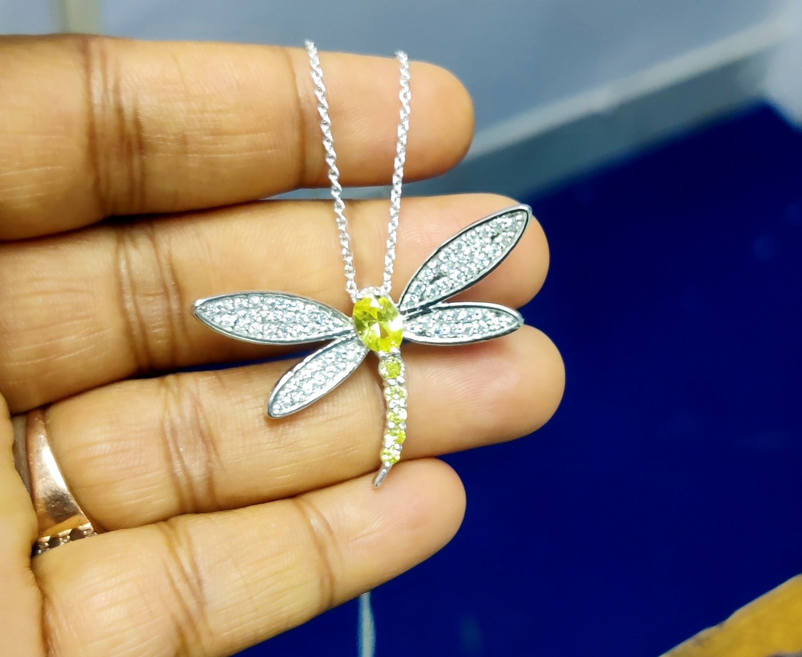 2.50Ct Oval Cut Lab Created Citrine Dragonfly Pendant 14K White Gold Plated