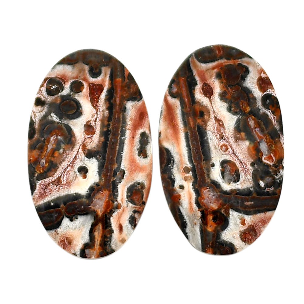 Natural Leopard Skin Jasper Pair 14.5×24.5×4.3 mm Oval Shape Gemstone LS30-04685