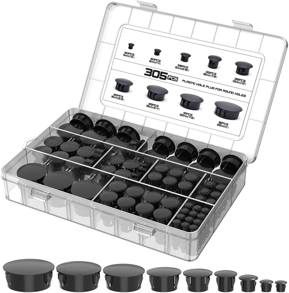 305Pcs Plastic Plug for round Holes 9 Sizes Nylon Plastic Hole Plugs 1/5″ 1/4″ 5