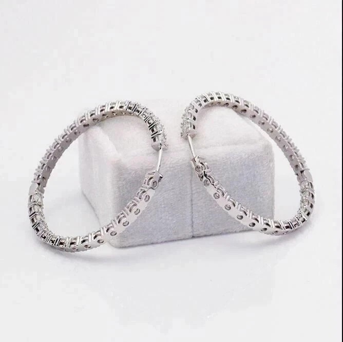 Inside Outside Hoop Earrings 14K White Gold Plated Round Cut Simulated Diamond