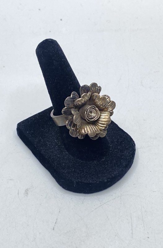 Sterling Silver 925 Large 3D Flower Rose Statement Ring Size 5.5 10.7g