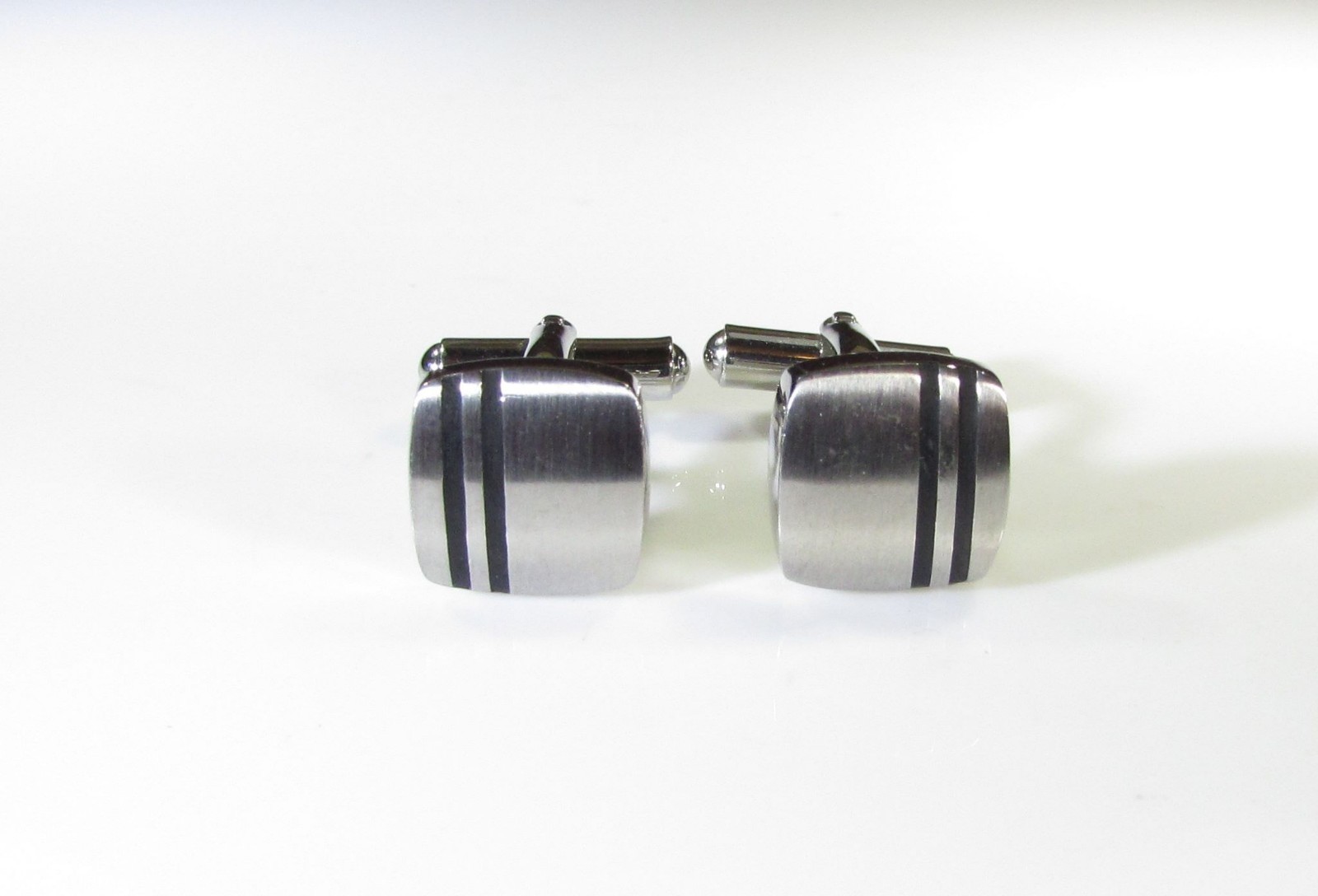 Triton Stainless Steel Cufflinks with Enamel Black Stripes