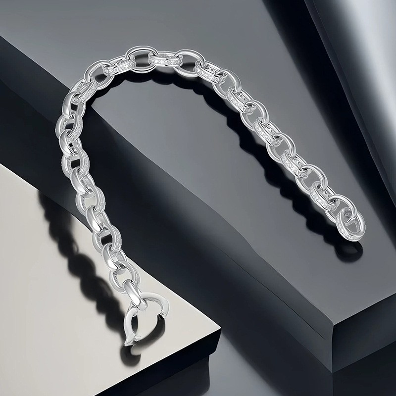 REAL VVS1 Moissanite Rolo Link Chain Bracelet – Men Women – 925 Sterling Silver