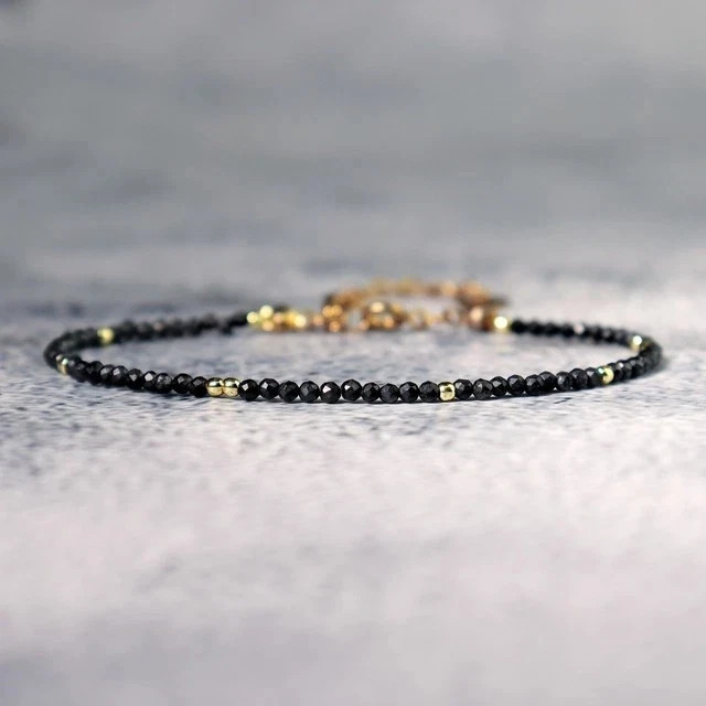 Natural Black Shungite Bracelet EMF Protection Crystal Healing Women Bracelet