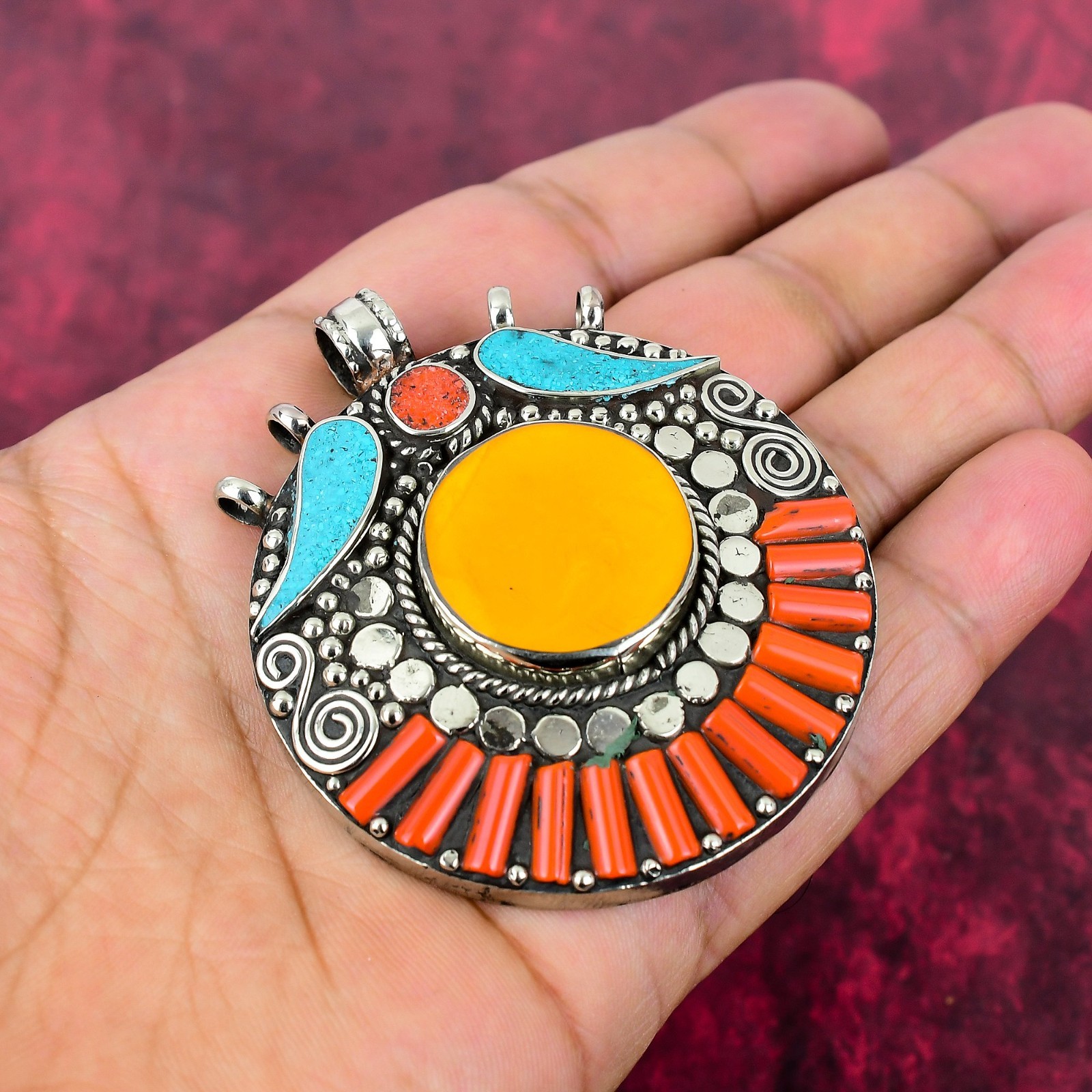 Turquoise, Coral Gemstone Handmade 925 Sterling Silver Jewelry Pendant Gifts