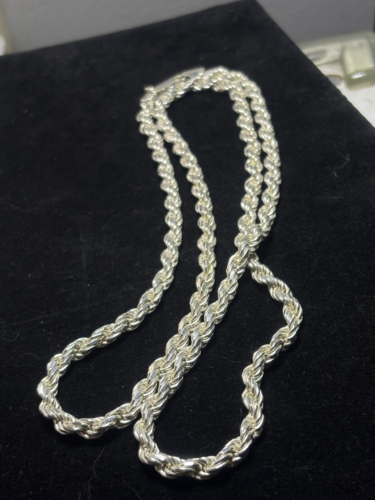 Sterling Silver 3.7mm Rope Chain 24 Inch Long Italian Made Solid 925 Silver