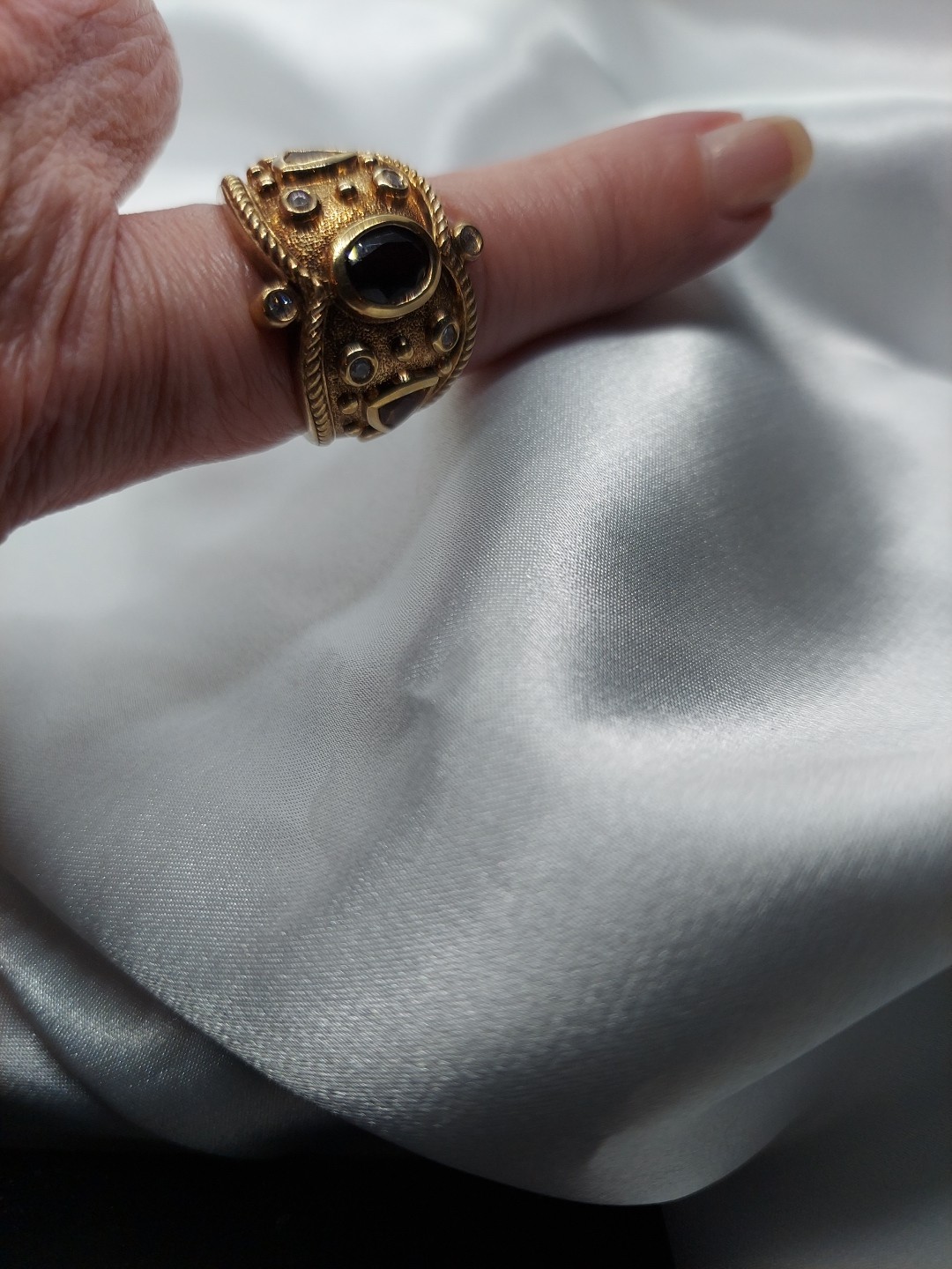 18k On Sterling Garnet Lemon Citrine Byzantine Etruscan Ring Sz10 Ross Simon’s