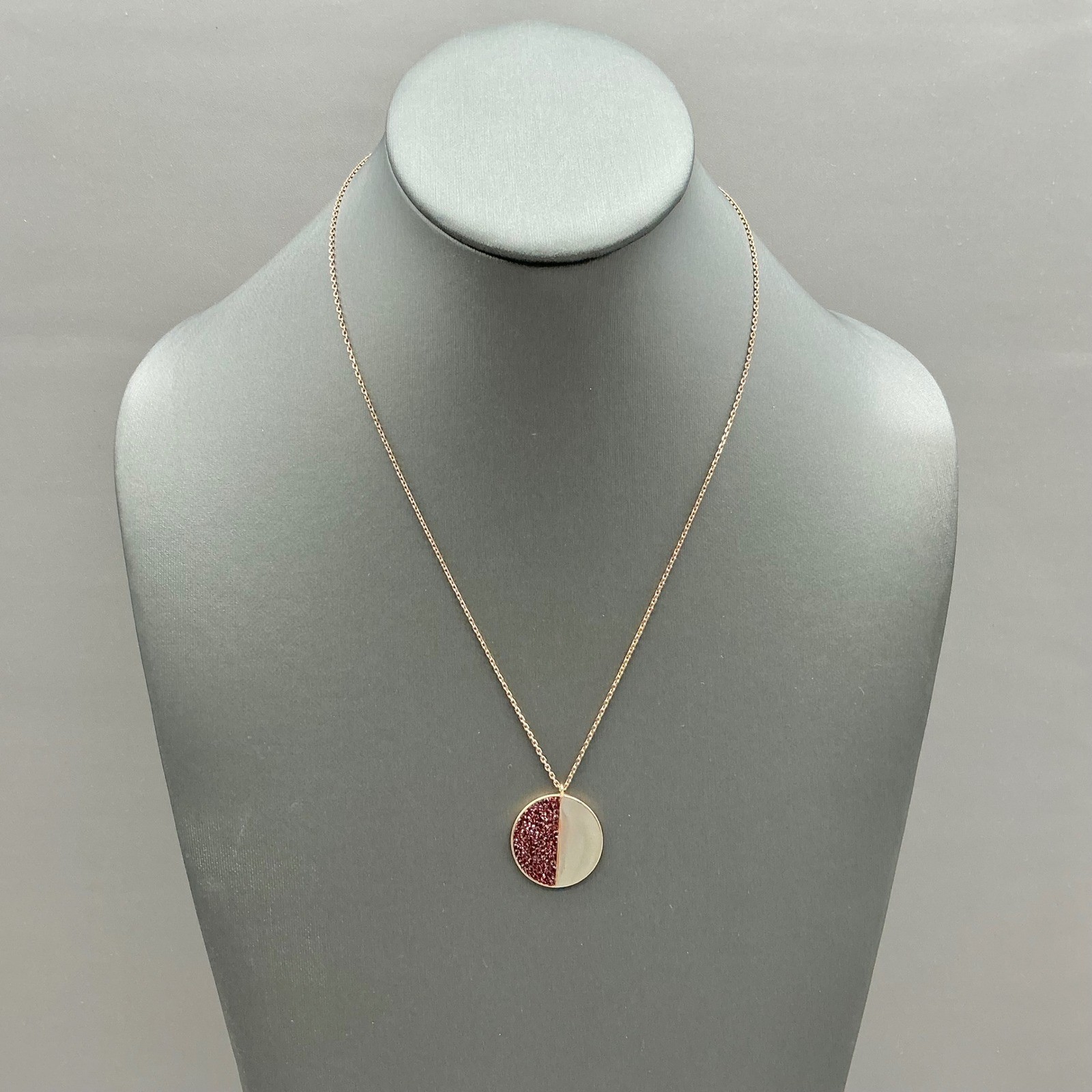 Necklace Women Gold Tone Pave Crystal Circle Pendant Adjustable Chain 17-19 In