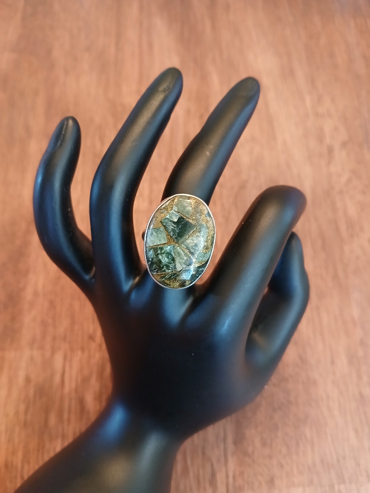 925 Sterling Silver Copper Seraphinite Adjustable Ring (Sizes 7-9)