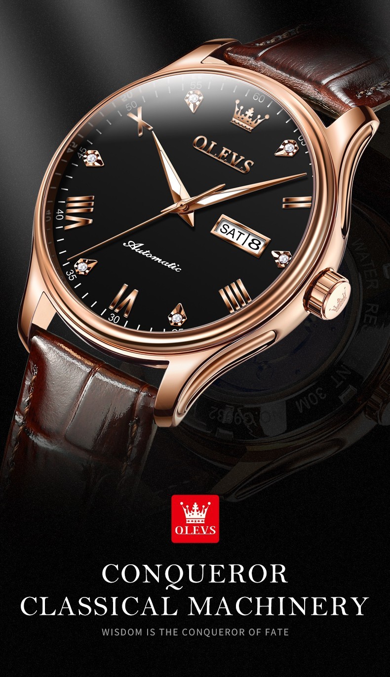 OLEVS 9932 Luxury Multi-functiom Leather Business Male Female Mechanical Watch