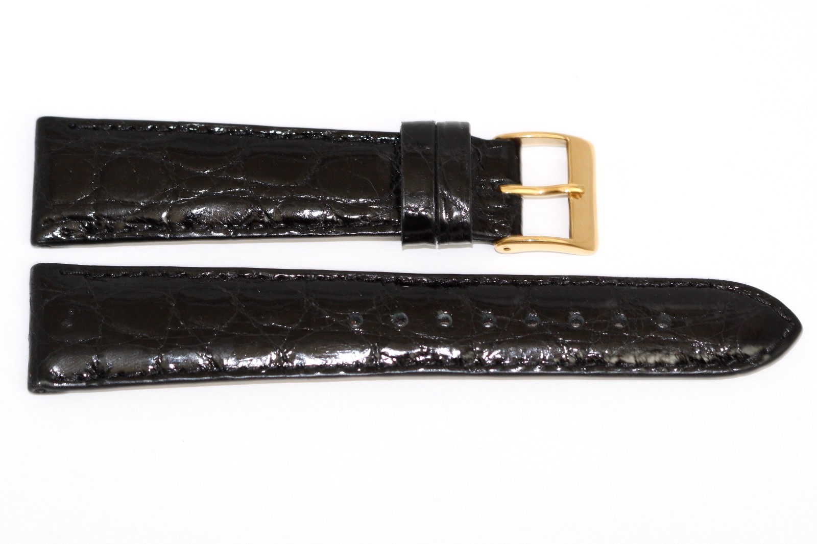 Genuine Crocodile Black Stitched Watch Band Strap Handmade In Italy