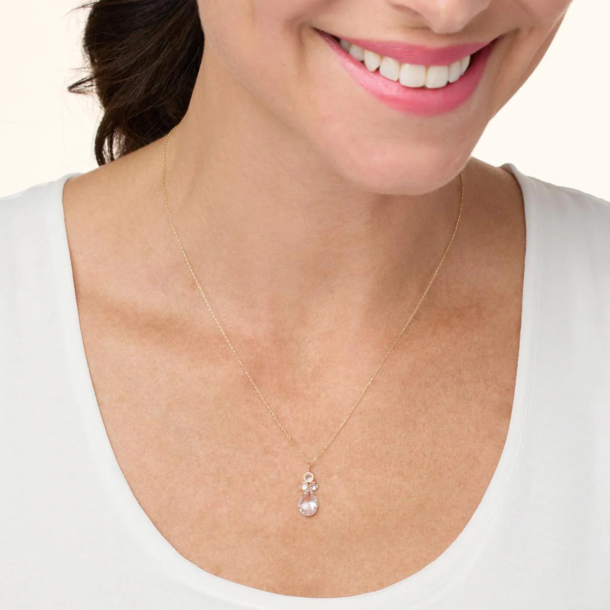 Absolute 10K Yellow Gold Cluster Round & Pear Pendant with Chain, 18″