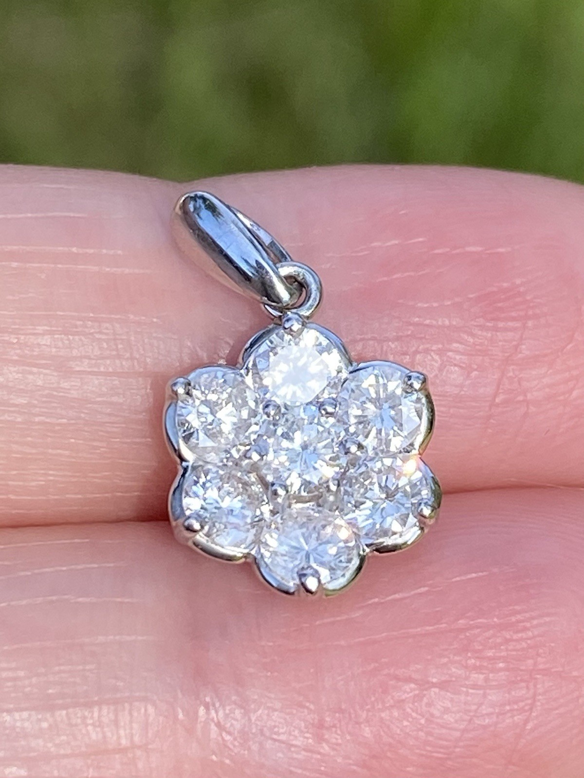 1.00CTW 100% Natural Diamond Flower Cluster Platinum Pendant