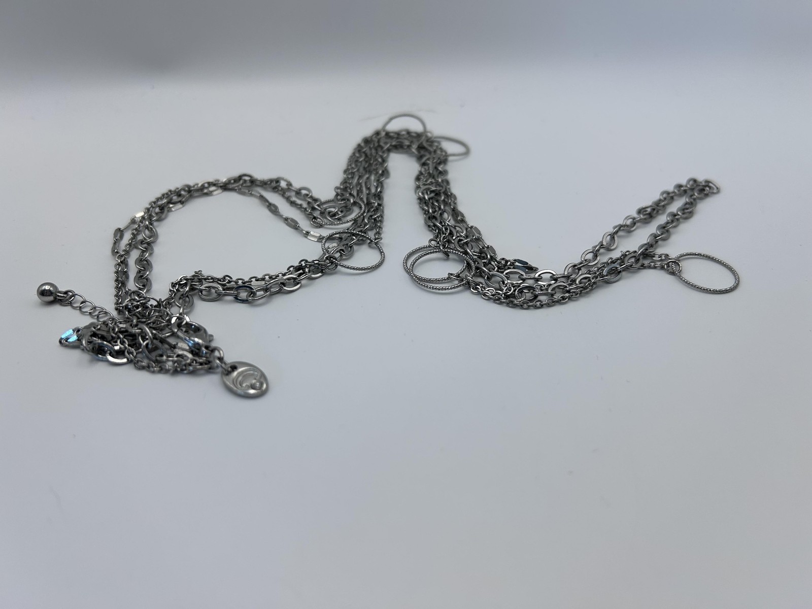 Necklace Silver Tone Layered Circle Station Chain Lobster Clasp Minimalist 18 In