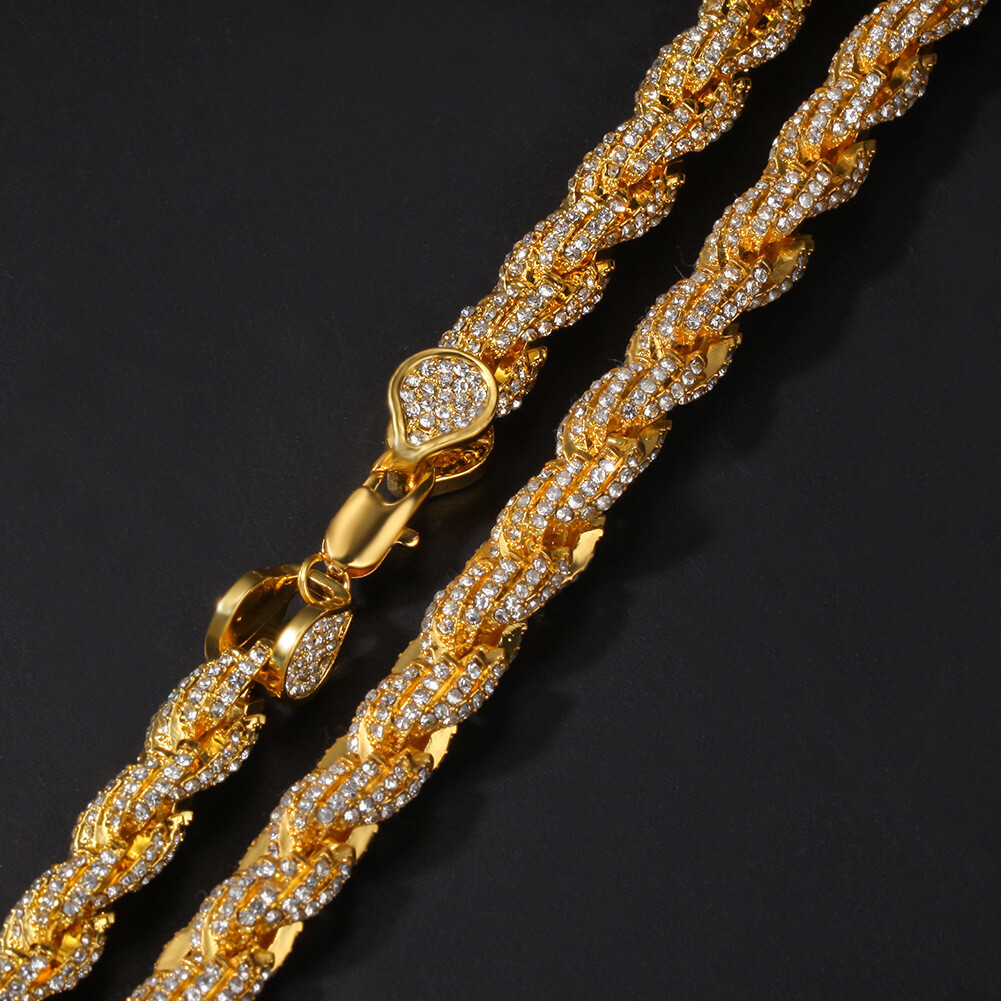 9mm White Gold Plated Iced Out CZ Rope Chain Bracelet Necklace Hip Hop Jewelry