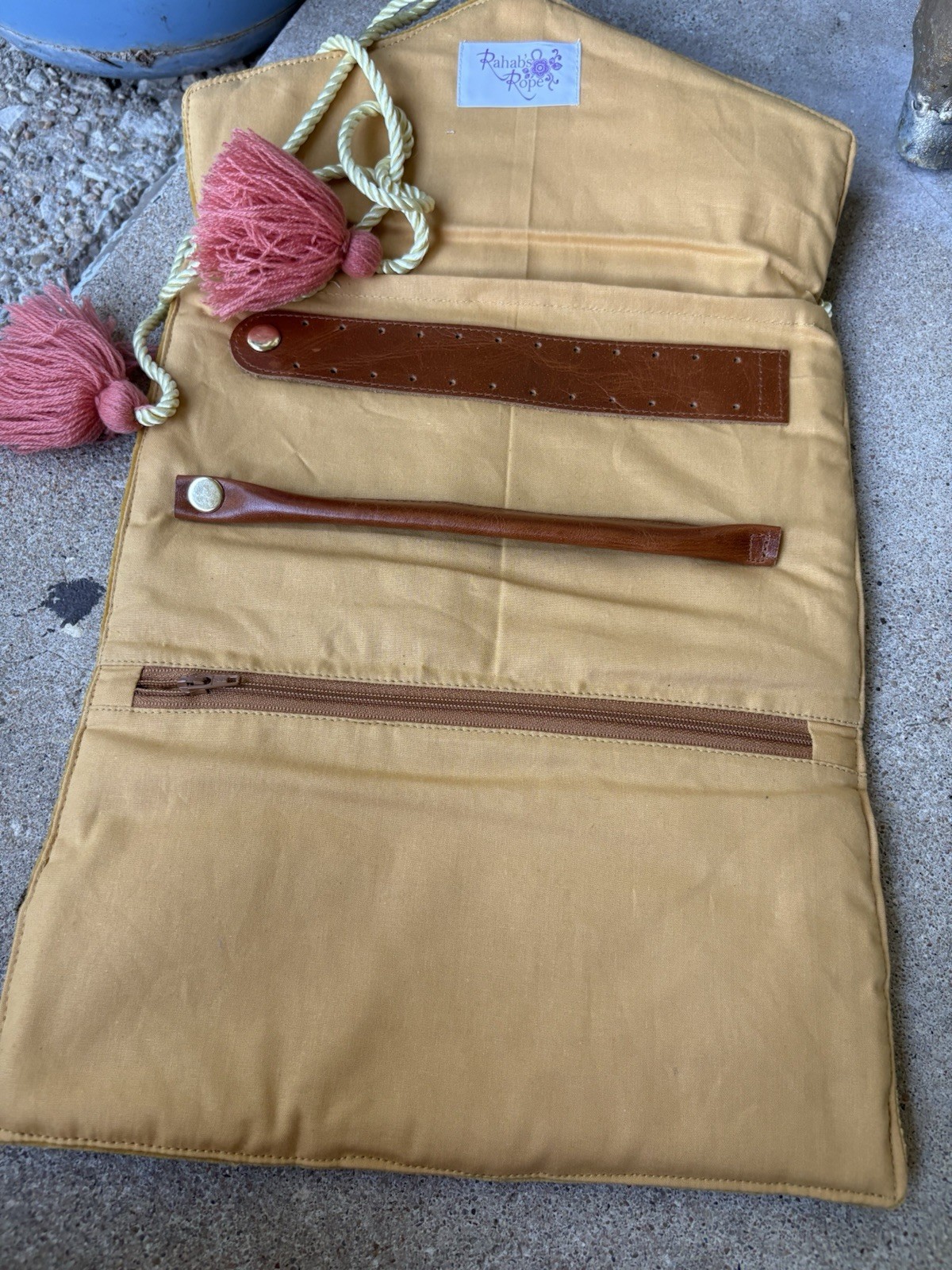 Rahab’s Rope Gold w/ Flowers Velvet Tassel Roll Up Travel Jewelry Bag