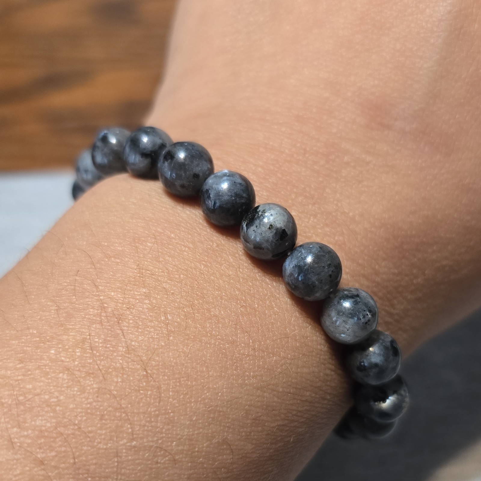 Larvikite Natural Gemstone Bracelet Handmade Stretch Beaded 6mm – 7″