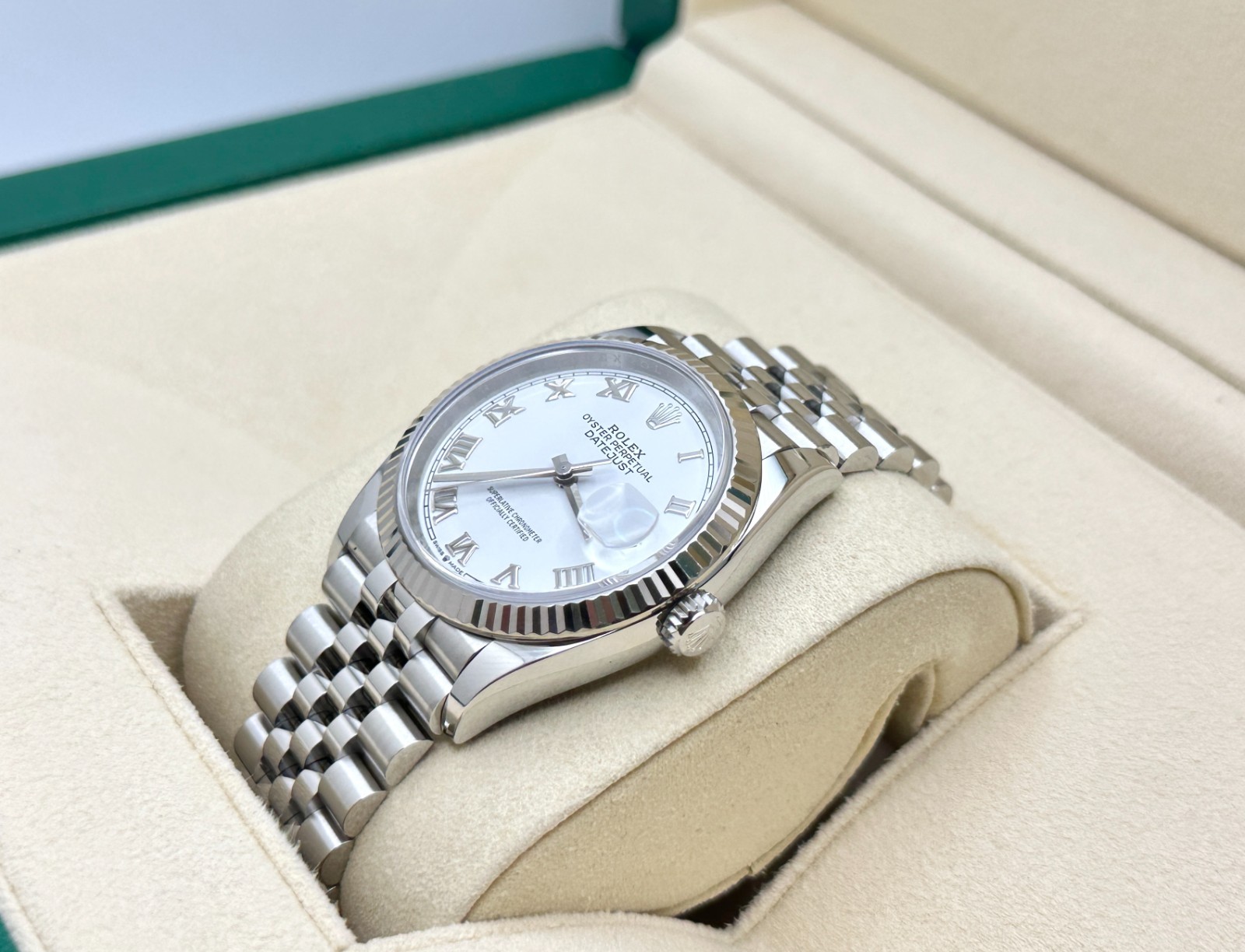 Rolex Datejust 126234 36mm White Roman Dial 18K Gold Bezel Steel Box Paper 2021