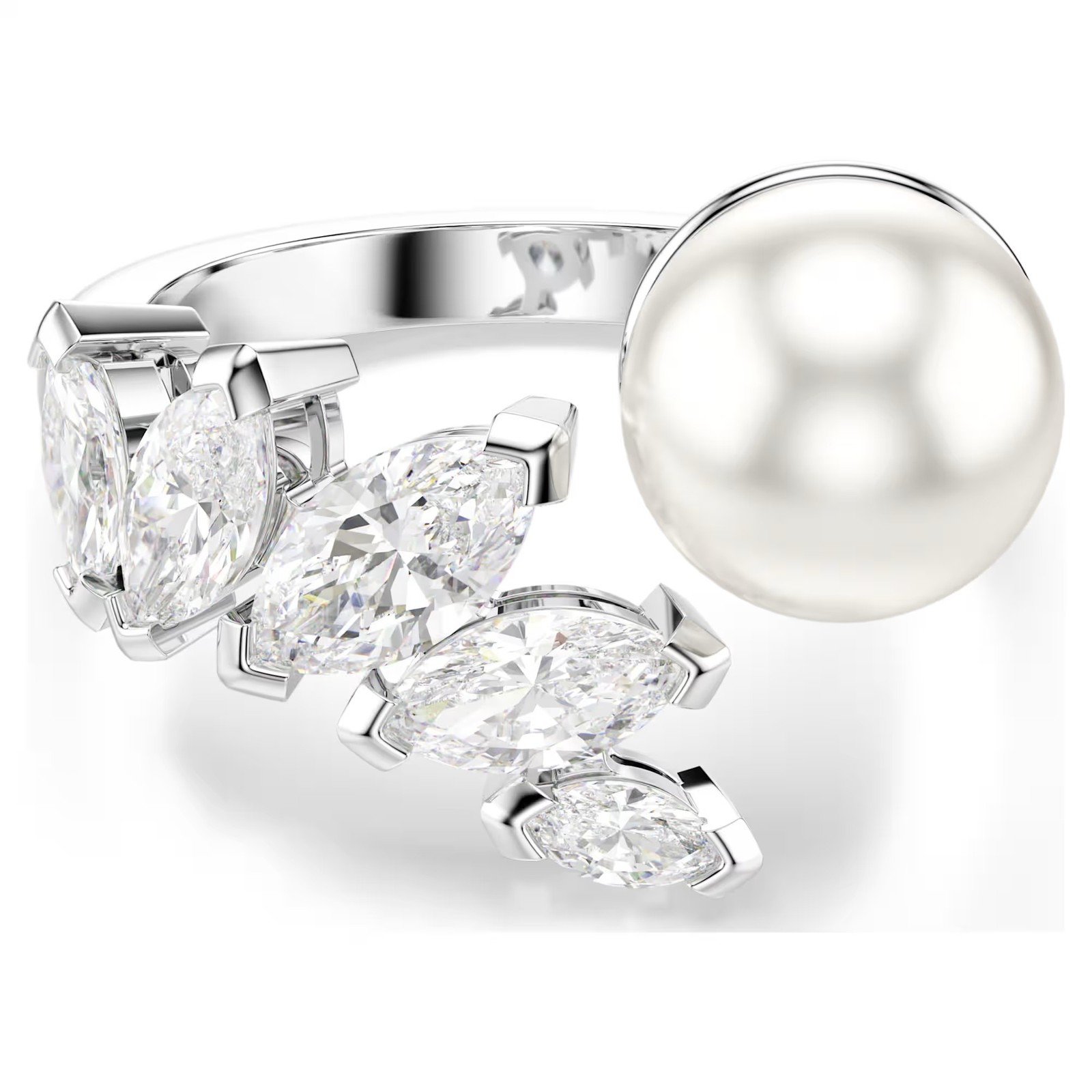 Swarovski Mesmera Open Ring Crystal Pearl, White, Rhodium Plated 5748012 Size 55