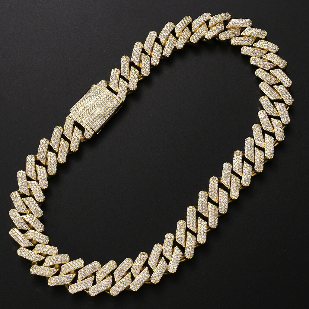 Cadenas de Plata ® Chapada en Oro 14K Para Hombre Cadena Cubana Joyería Fina