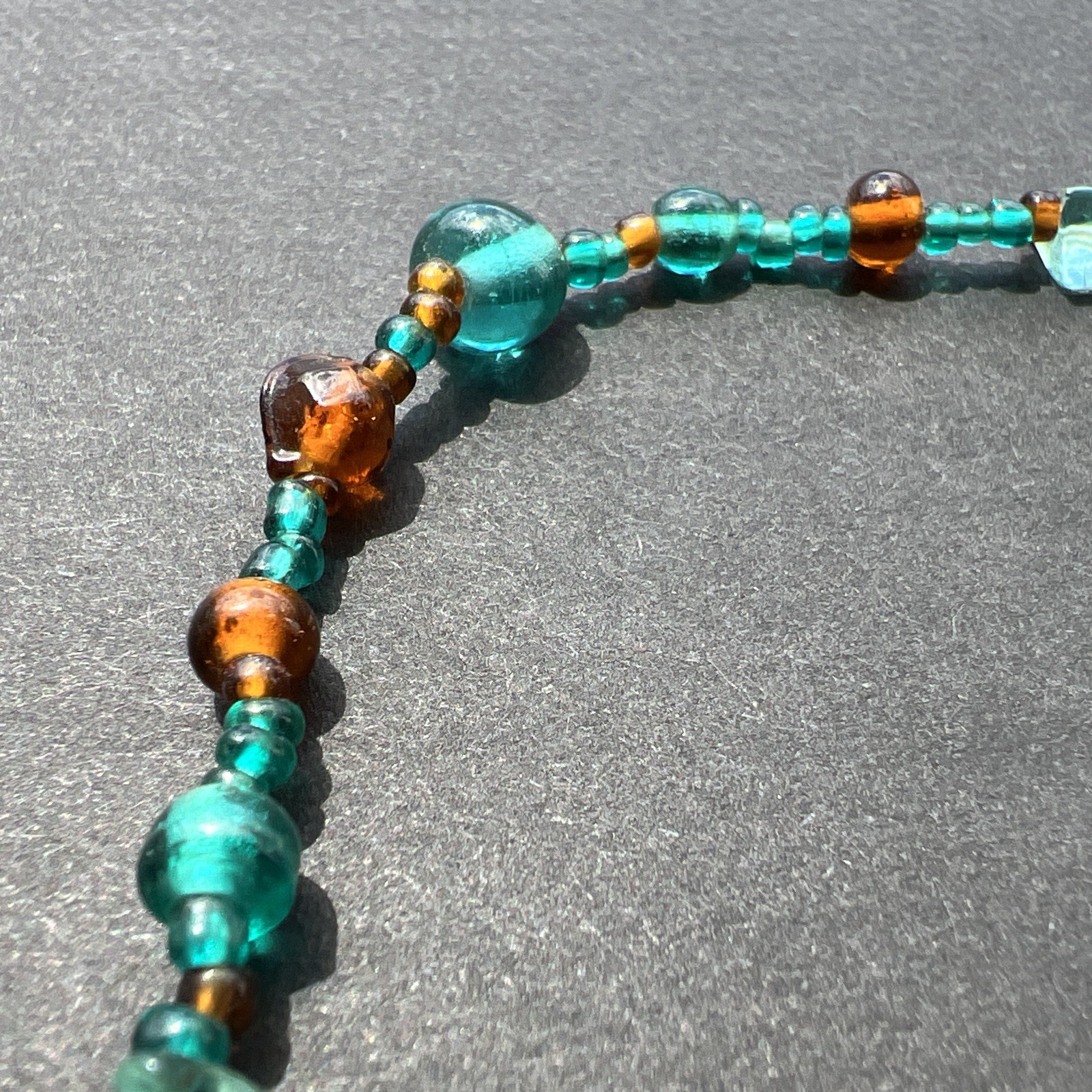 Vintage Amber Turquoise Glass Bead Necklace 28”