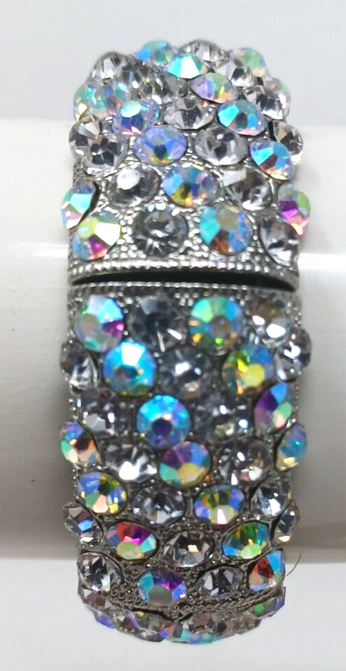 AB Crystal Rhinestone Stretch Bracelet SilverTone Statement BLING Chunky #J10-W