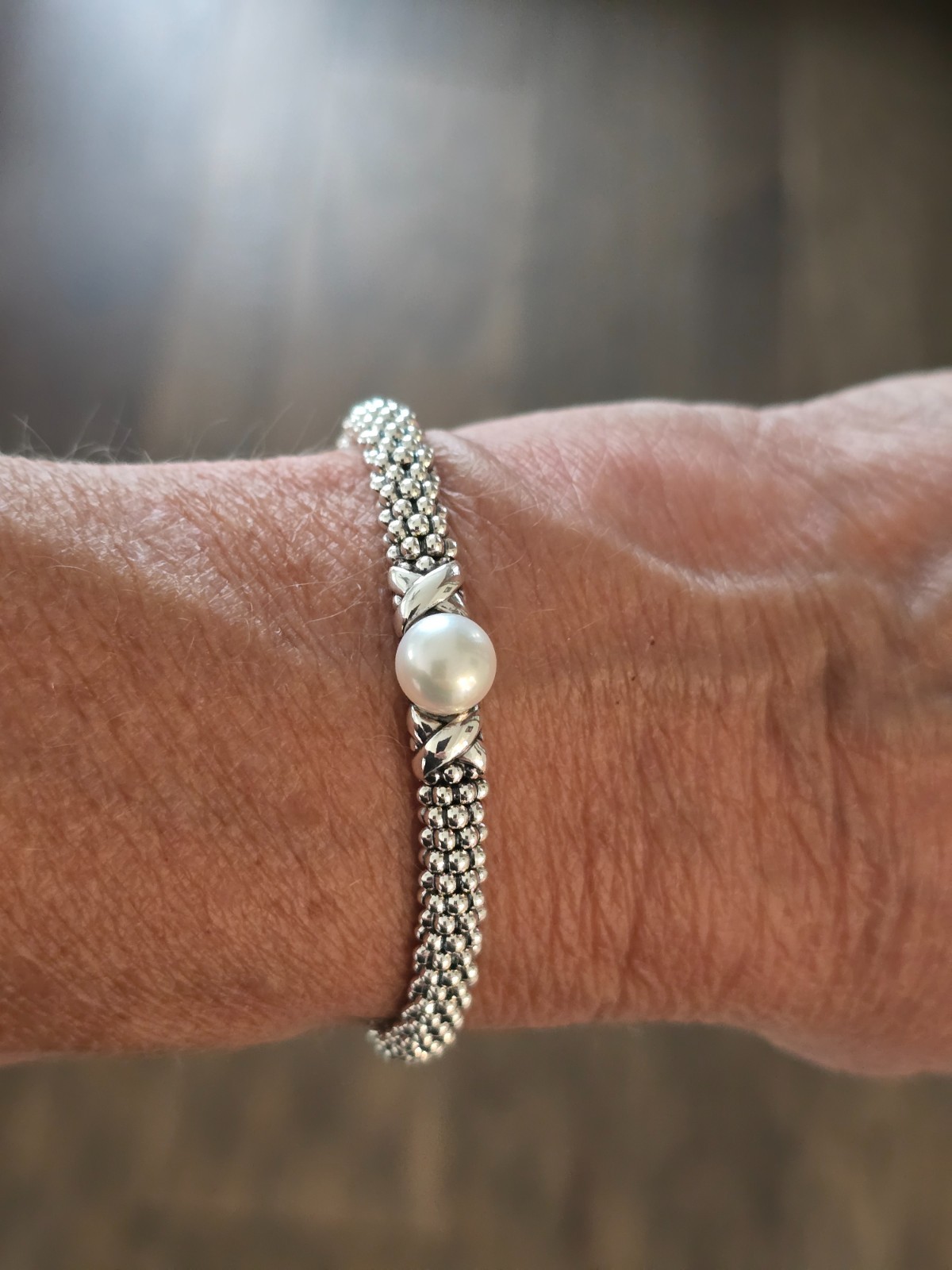 LAGOS Luna Collection Sterling Silver X Pearl Caviar 6mm Bracelet Size Small